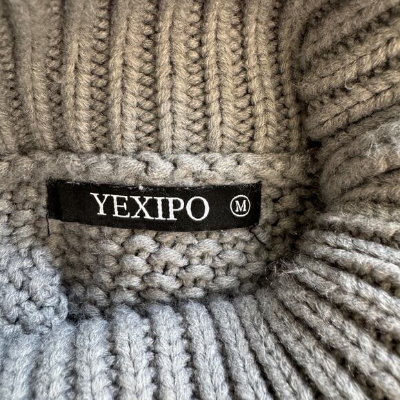 YEXIPO Chunky Turtleneck Gray Sweater Size Medium Relaxed Fit Minimalist Boho - Picture 8 of 10